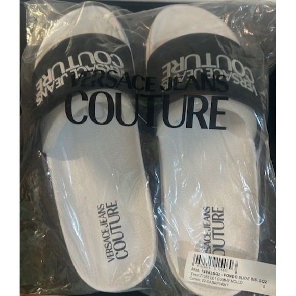 Versace Jeans Couture Men's Logo Slides‎ White/Black Sandals NWT - Size 42 = 9US - Picture 4 of 7